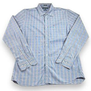 Tommy Hilfiger‎ Shirt Mens Large L Blue Plaid Custom Fit Long Sleeve Button Down